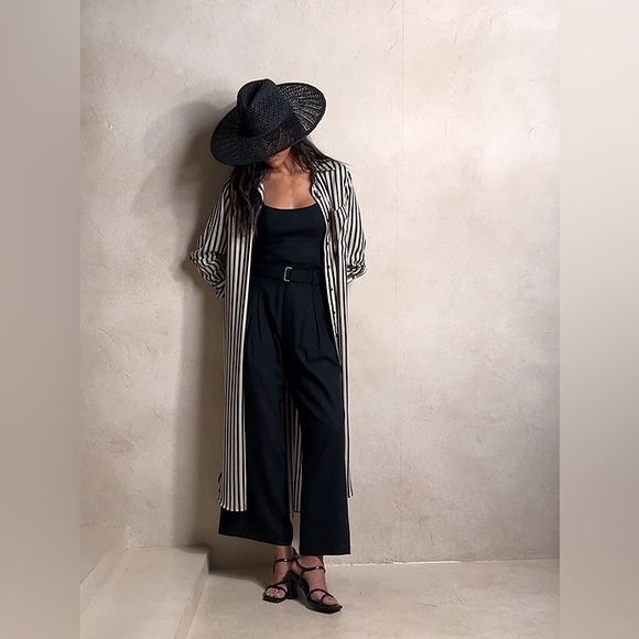 NWT! Banana Republic Black Linen-Blend Paper Bag Wide Leg Pant - Multiple - Picture 2 of 4